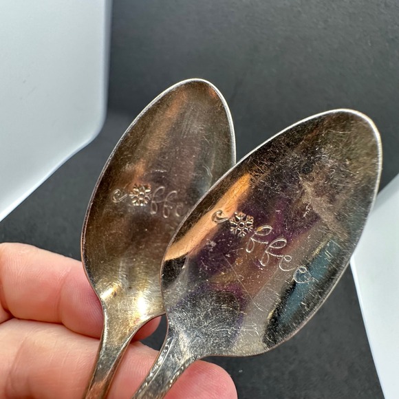 Vintage "Coffee" Spoons Silver Plated Engraved Floral Design Set of 2 - Picture 2 of 2
